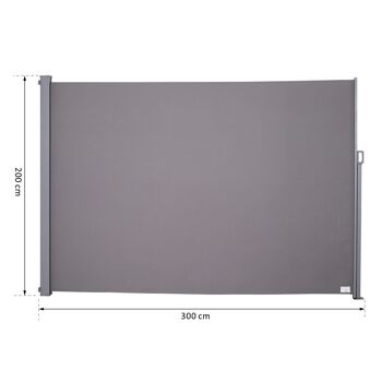 Store latéral brise-vue paravent rétractable dim. 3L x 2H m alu. polyester anti-UV haute densité 280 g/m² gris 3