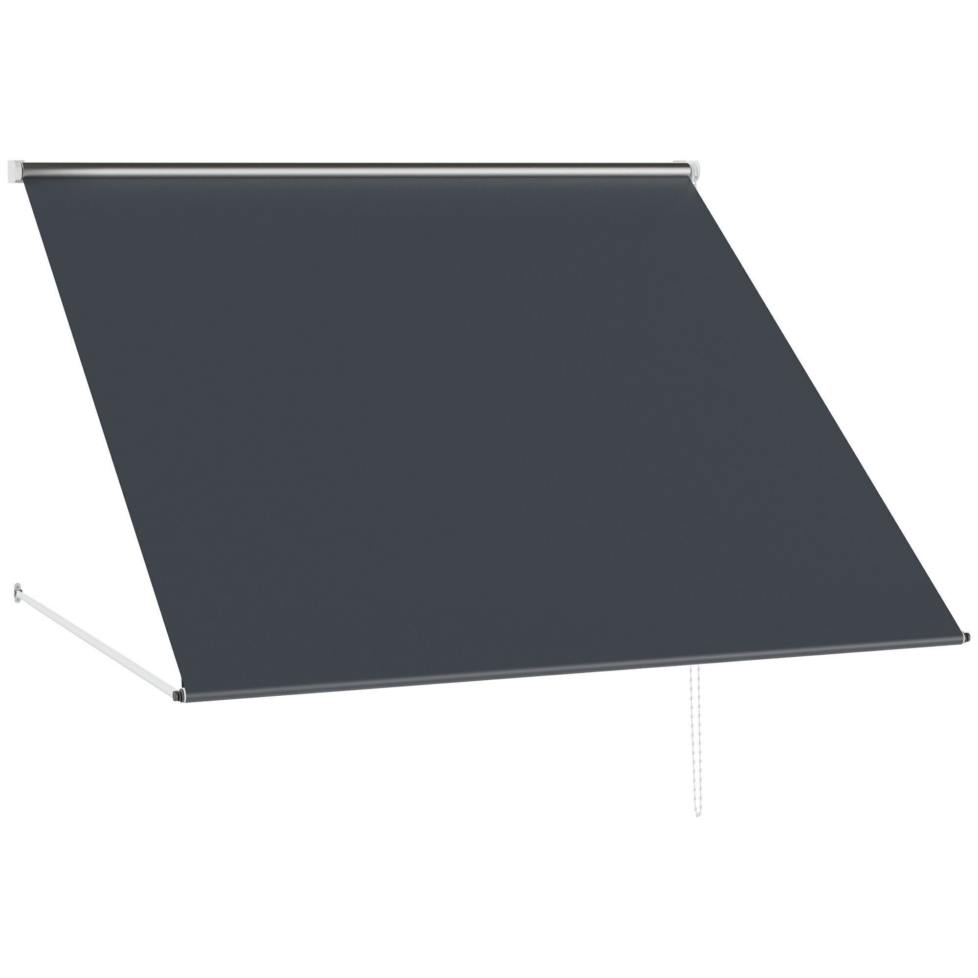 Tenda da sole manuale ad inclinazione regolabile in acciaio alluminio. dim.150L x 120L (esteso) cm grigio poliestere impermeabile resistente ai raggi UV