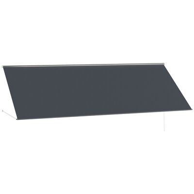 Toldo manual con inclinación regulable en acero aluminio. Dim. 350L x 120L (extendido) cm gris poliéster impermeable resistente a los rayos UV