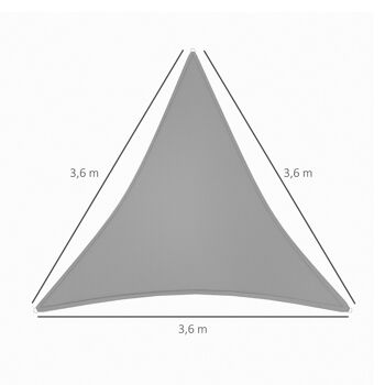 Voile d'ombrage triangulaire grande taille 3,6 x 3,6 x 3,6 m polyéthylène haute densité HDPE résistant aux UV gris 3