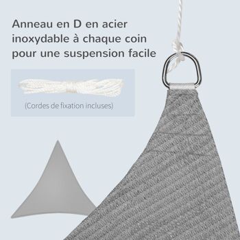 Voile d'ombrage triangulaire grande taille 3,6 x 3,6 x 3,6 m polyéthylène haute densité HDPE résistant aux UV gris 5