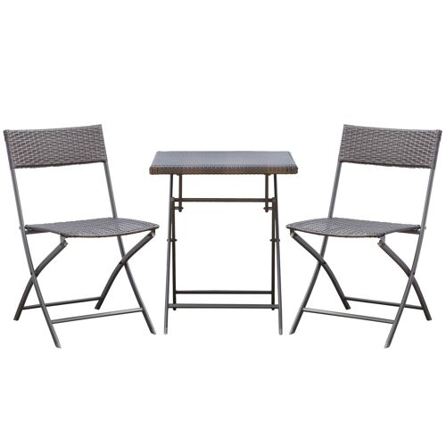 Ensemble meubles de jardin design table carré et chaises pliables résine tressée 4 fils métal noir