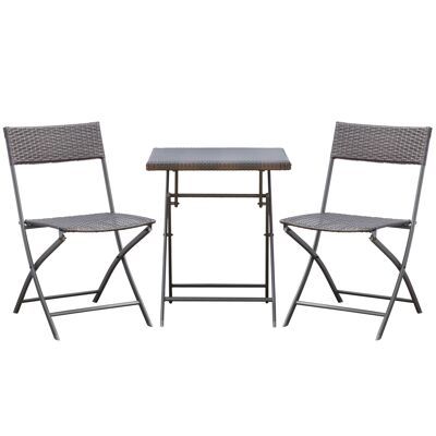 Designer garden furniture set with square table and foldable chairs woven resin 4 threads black metal