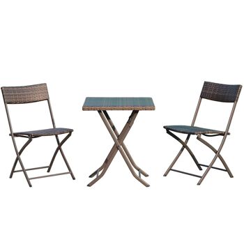 Ensemble meubles de jardin design table carré et chaises pliables résine tressée imitation rotin marron 1