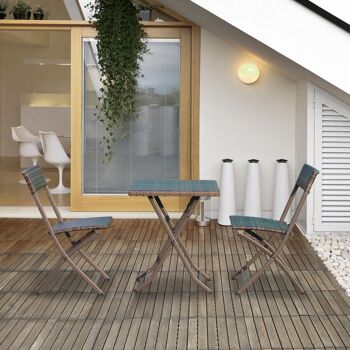 Ensemble meubles de jardin design table carré et chaises pliables résine tressée imitation rotin marron 2