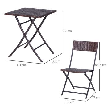 Ensemble meubles de jardin design table carré et chaises pliables résine tressée imitation rotin marron 3