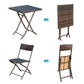 Ensemble meubles de jardin design table carré et chaises pliables résine tressée imitation rotin marron 4