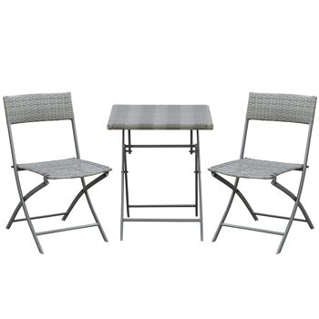 Ensemble meubles de jardin design table carré et chaises pliables résine tressée imitation rotin gris 1