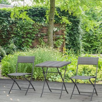 Ensemble meubles de jardin design table carré et chaises pliables résine tressée imitation rotin gris 2