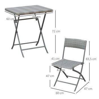 Ensemble meubles de jardin design table carré et chaises pliables résine tressée imitation rotin gris 3