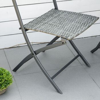 Ensemble meubles de jardin design table carré et chaises pliables résine tressée imitation rotin gris 5