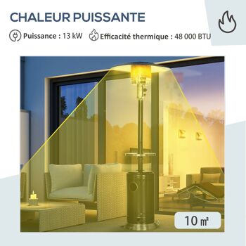 Parasol chauffant commercial 13 kW - chauffage extérieur gaz - double sécurité - puissance réglable - roulettes, étagère - alu. acier inox. noir 5