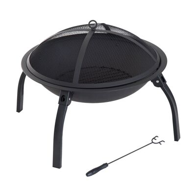 Outsunny Brazier Fireball Chimney Outdoor Fire Pit 71L x 71W x 40H cm Retractable Legs Charcoal Grill Cover Poker Black Metal