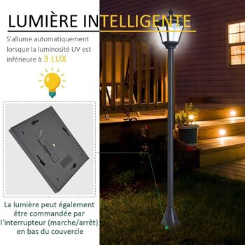 Outsunny Luminaire extérieur solaire lampadaire lanterne classique LED 10 Lm dim. 15L x 15l x 120H cm noir 5