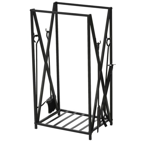 Serviteur de cheminée - porte bûches - range bûches multi accessoires étagère 46L x 30l x 76H cm acier noir