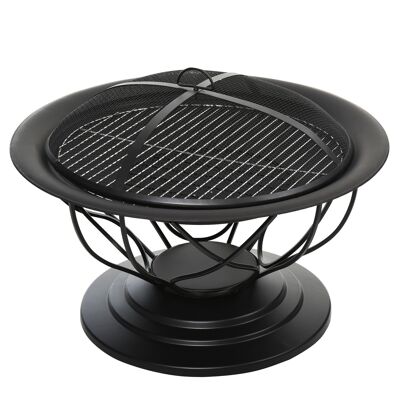 Outsunny Brasero fireball fireplace outdoor fireplace Ø 75 x 55H cm charcoal grill + cooking poker lid black metal