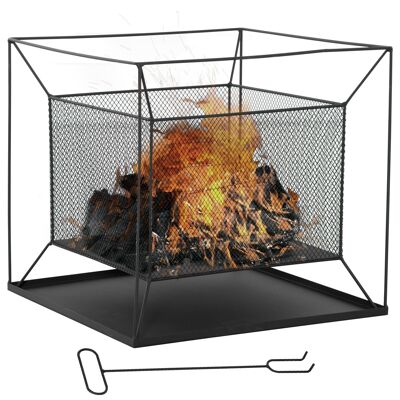 Brazier fireplace square outdoor fireplace with poker dim. 45L x 45W x 43H cm black metal