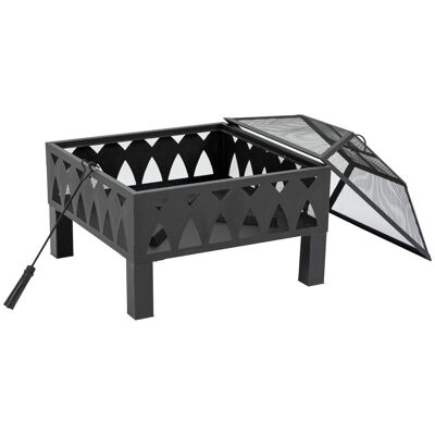 Fireplace brazier outdoor fireplace dim. 66L x 66W x 58H cm black metal poker lid grill