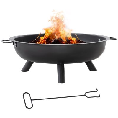 Fireball brazier fireplace outdoor fireplace dim. 79L x 69W x 25.5H cm 2 black steel poker handles