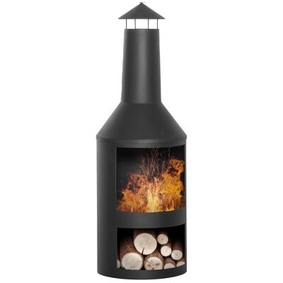 Brasero de chimenea para exteriores H.133 Ø 45 cm póker de hogar grande - espacio de almacenamiento para troncos - metal negro