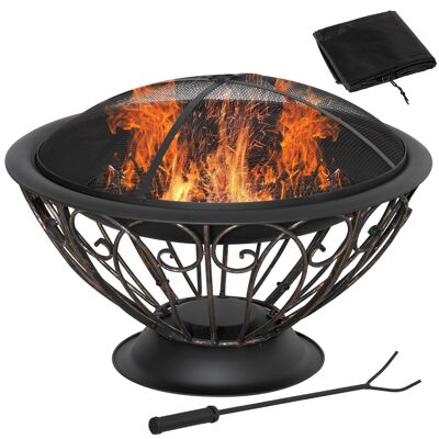 Chimenea brasero bola de fuego chimenea exterior Ø 76 x 50H cm parrilla de carbón cubierta de póquer cubierta de metal negro bronce