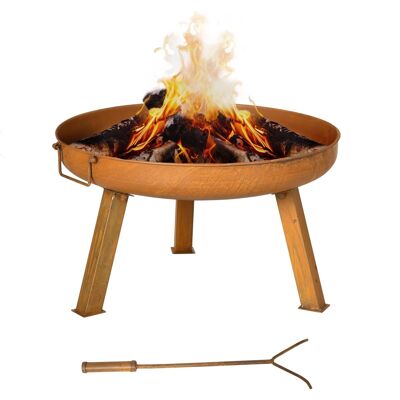 Fireball brazier fireplace outdoor fireplace dim. 71L x 60W x 36H cm 2 handles rust effect metal poker