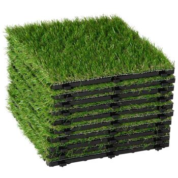 Gazon synthétique artificiel set de 10 dalles carreaux 30 x 30 cm épaisseur confort 3,5 cm à emboîter vert 1