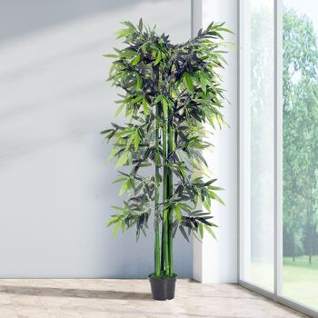 Bambou artificiel XXL 1,80H m 1105 feuilles denses réalistes pot inclus noir vert 2