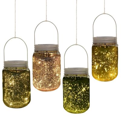 Outsunny Lumière de jardin solaire - pots mason jar 4 pièces - lanterne de verre solaire LED étanche norme IP 44 - lampes décoratives de jardin 4 couleurs