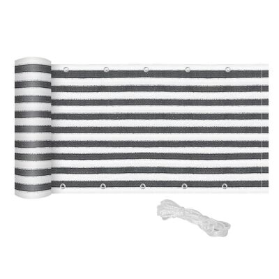 Lot de 2 brise-vue renforcés occultants HDPE haute densité 52 œillets + 4 cordons dim. 5L x 0,90H m gris blanc rayé