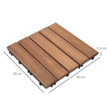 Dalles terrasse - caillebotis - lot de 27 pcs, surface max. 2,5 m²- emboîtables, installation très simple - carreaux bois sapin teinté 3