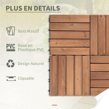 Dalles terrasse - caillebotis - lot de 27 pcs, surface max. 2,5 m²- emboîtables, installation très simple - carreaux bois sapin teinté 5