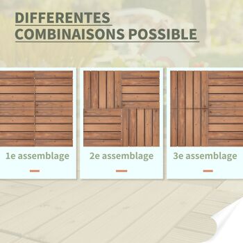 Dalles terrasse - caillebotis - lot de 27 pcs, surface max. 2,5 m²- emboîtables, installation très simple - carreaux bois sapin teinté brun 4