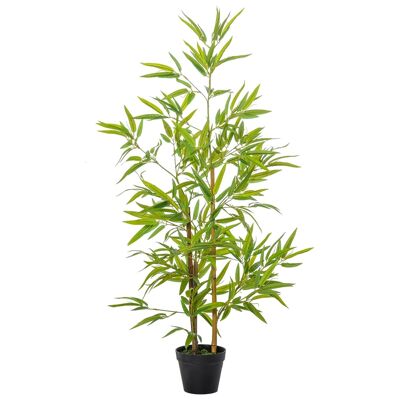Outsunny Artificial Bamboo 1.2m Tall 369 Realistic Dense Leaves Pot Included Black with Green Lichen