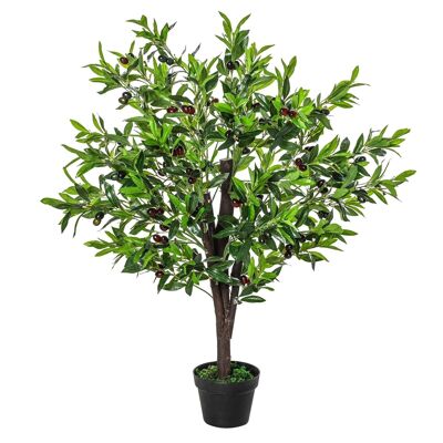 Outsunny Albero di olivo artificiale Pianta artificiale Alto 1,2 m Tronco Rami Foglie di lichene Vaso di grande realismo incluso