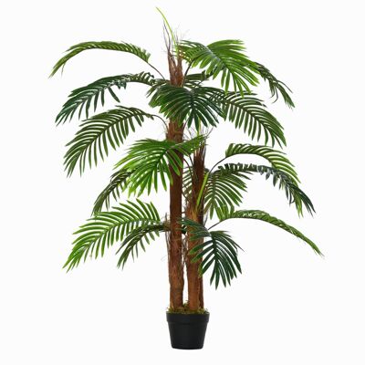 Palmera artificial Outsunny de 1,2 m de altura, ramas de tronco de árbol artificial, hojas de liquen, maceta de gran realismo incluida