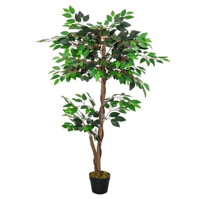 Künstliche Baumpflanze von Outsunny, künstlicher Ficus, hoch, 1,2 m, Stamm, Äste, Liana, Flechtenblätter, großer realistischer Topf im Lieferumfang enthalten