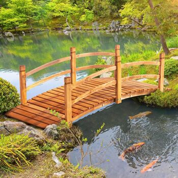 Pont de jardin - pont de bassin - passerelle en bois avec balustrade - dim. 185L x 72l x 58H cm - bois de sapin pré-huilé 2