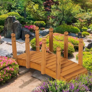 Pont de jardin - pont de bassin - passerelle en bois avec balustrade - dim. 121L x 57,5l x 59H cm - bois de sapin pré-huilé 2