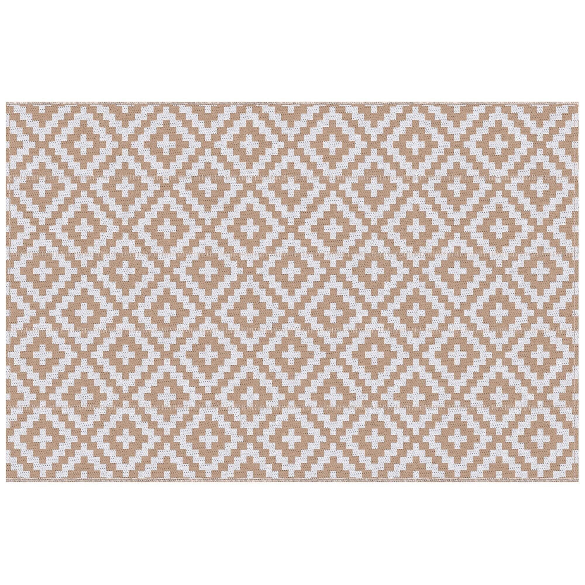 Tappeto per esterni in stile grafico - tappeto reversibile con 2 motivi - dimensioni 2,74 L x 1,82 L m, sp. PP ad alta densità da 3 mm - 310 gsm