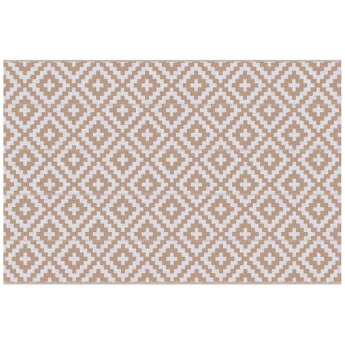 Tapis extérieur style graphique - tapis réversible 2 motifs - dim. 2,74L x 1,82l m, ép. 3 mm - PP haute densité 310 g/m² blanc beige