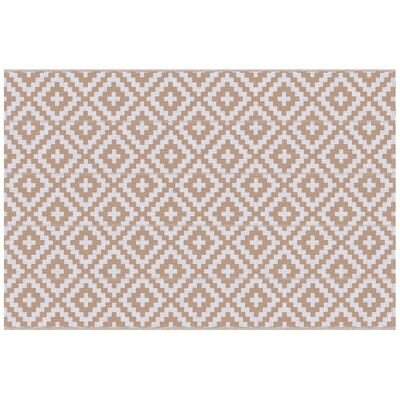 Outdoor-Teppich im grafischen Stil – Wendeteppich mit 2 Mustern – Größe 2,74 L x 1,82 L m, Stärke. 3 mm – hochdichtes PP 310 g/m², weiß-beige