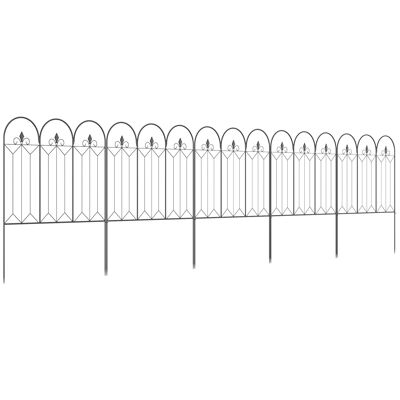 Lot de 5 clôtures de jardin décoratives en métal avec ornements - dim. totales 305L x 79,5H cm - noir