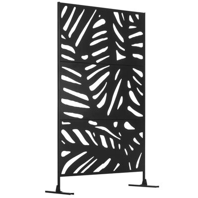 Exterior metal decorative panel - leaf motif screen - screws included - size 122L x 45W x 198H cm - black powder-coated steel