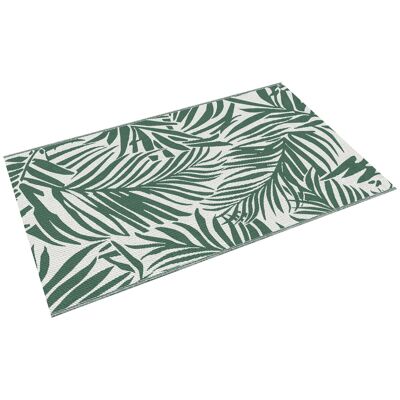 Alfombra de exterior con estampado de hojas - alfombra reversible - tamaño 2.43L x 1.52l m, esp. 3mm - 310gsm PP de alta densidad verde blanco