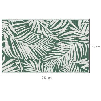Tapis extérieur motif feuilles - tapis réversible - dim. 2,43L x 1,52l m, ép. 3 mm - PP haute densité 310 g/m² vert blanc 3