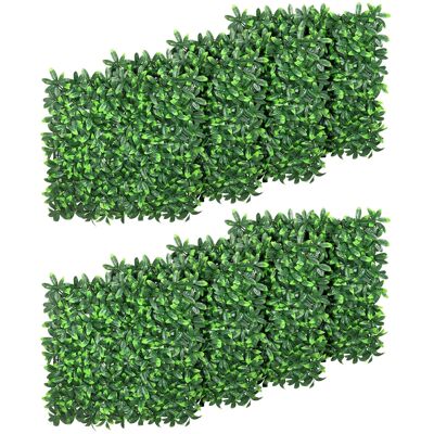 Künstliche Lorbeerblätterhecke – ausziehbares Rankgitter – Sichtschutz aus Pflanzenrohr mit realistischem Blattwerk, 12 Paneele, 50 x 50 cm, grünes PE