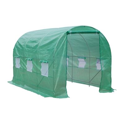 Serre de jardin tunnel 7m² 3,5L x 2l x 2H m châssis tubulaire acier galvanisé renforcé 6 fenêtres 1 portes vert