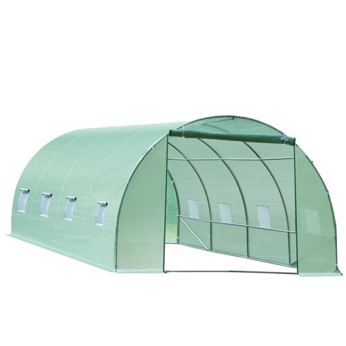 Serre de jardin tunnel 6L x 3l x 2H m châssis tubulaire acier galvanisé renforcé 2,5 cm 8 fenêtres 1 porte vert