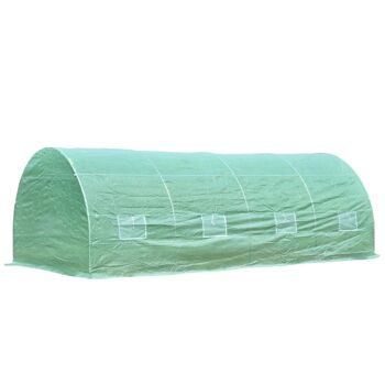 Serre de jardin tunnel 6L x 3l x 2H m châssis tubulaire acier galvanisé renforcé 2,5 cm 8 fenêtres 1 porte vert 4